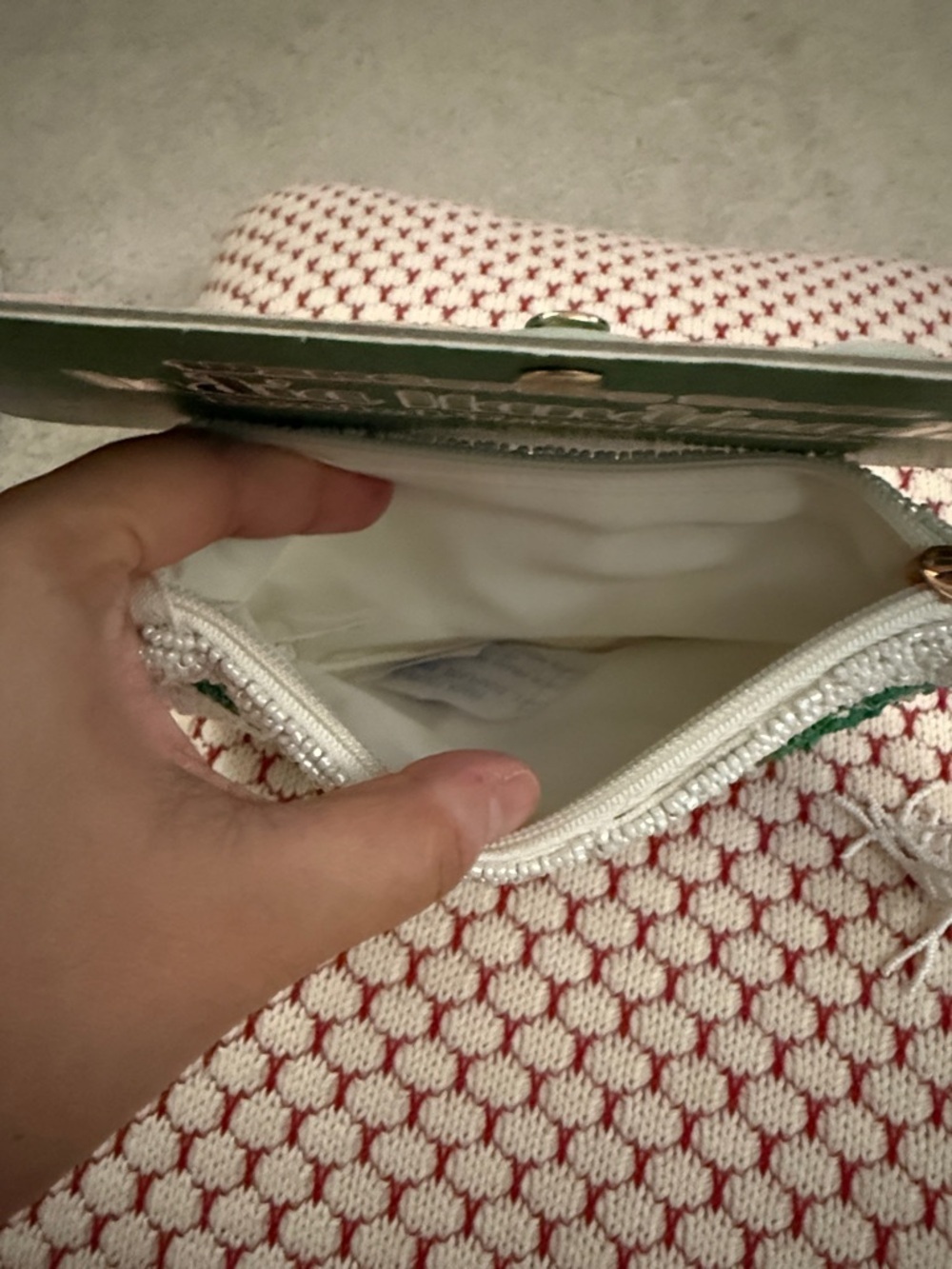 Wandering Moon India Handmade White Beaded Mini Pouch with Green Football Design - Picture 5 of 5